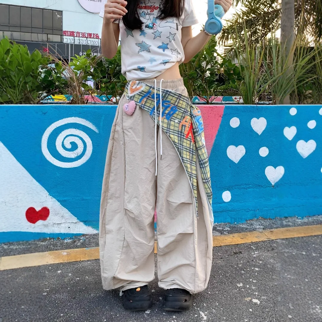 Retro Fart Curtain Workwear Paratrooper Pants Women's Summer Quick Drying Pants Pleated Design Loose Wide Leg Pants