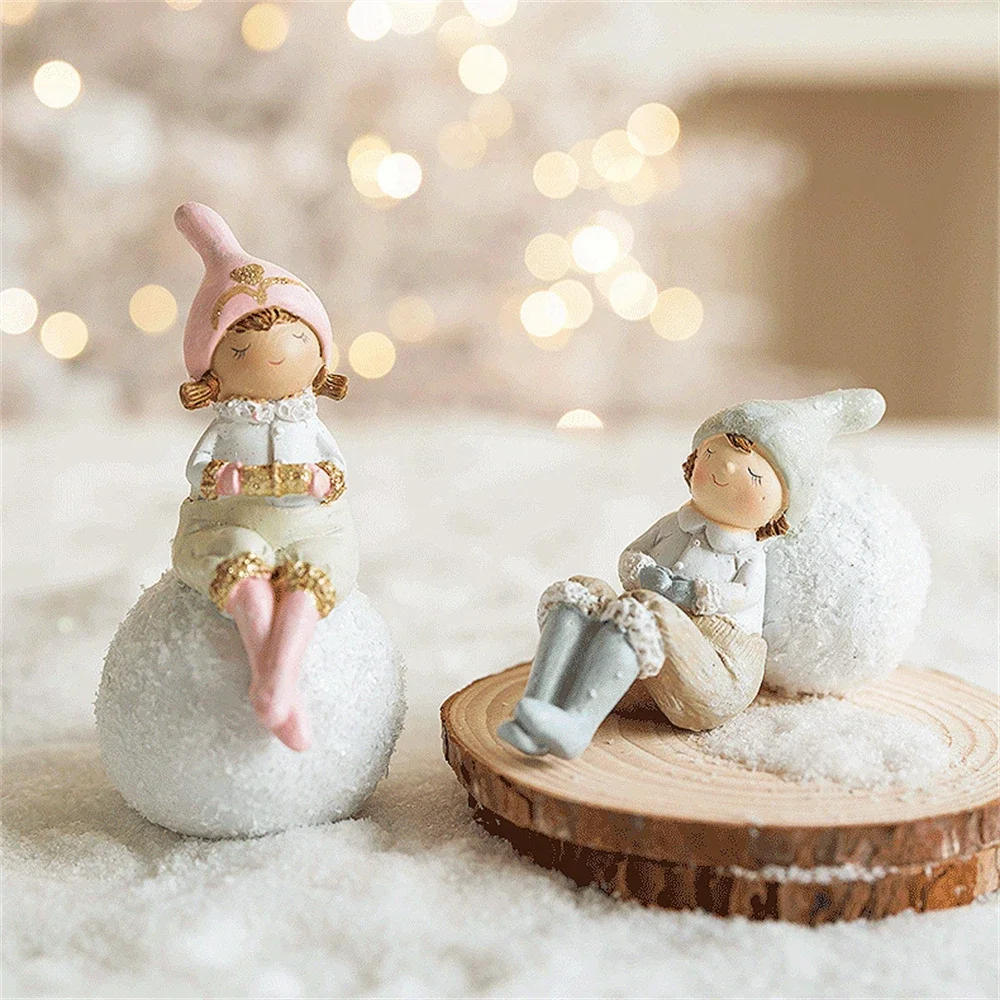 Christmas Resin Ornaments Home Decoration Cartoon Cute Angel Girl Desktop Porch Ornaments Photo Props White Gold Gift