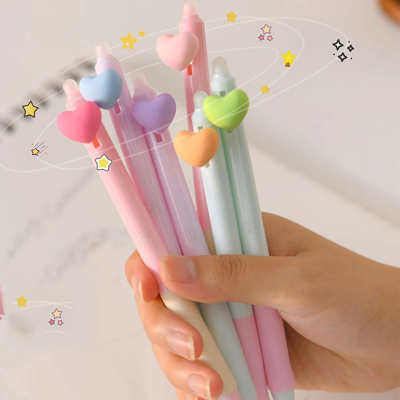 6Pcs Love shape erasable pen kawaii gel pens korean stationery cute Candy colors pens school supplies office accessories pen set