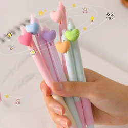 Ensemble de stylos effaçables en forme d'amour, stylos gel Kawaii, fournitures scolaires, accessoires de bureau, couleurs bonbon mignonnes, 6 pièces