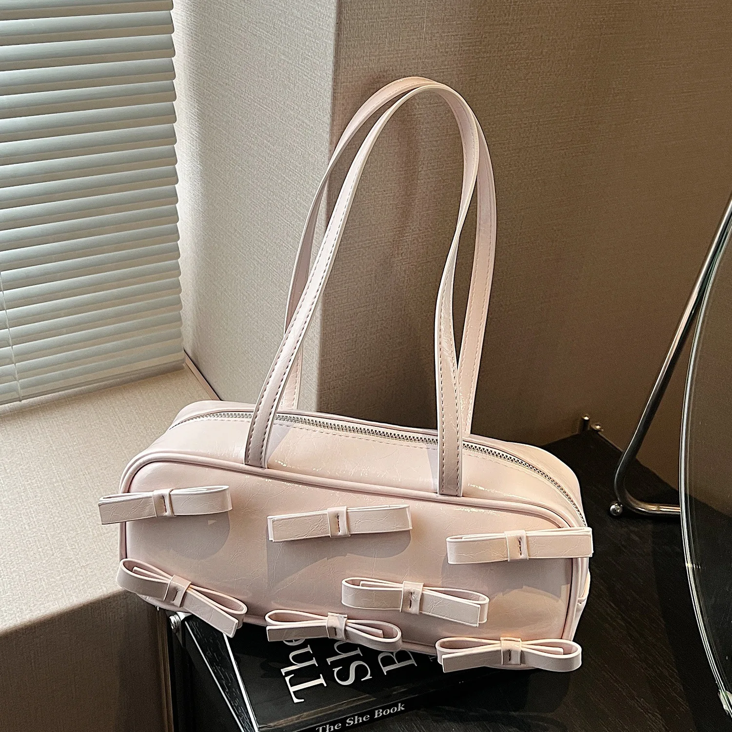 

2025 Bow Shoulder Bag for Women, Large Capacity Tote Work Purse, Elegant Top Handle Underarm Bag, Minimalist Commuter Day