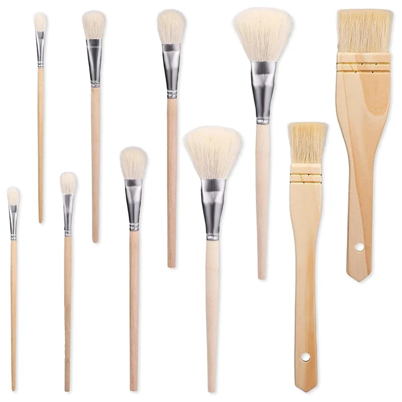 AB34-10Pcs Paint Brushes, Various Sizes Goat Hair Paint Brushes For Painting Walls Soft Fur Gilding Brush For Painting Reusable