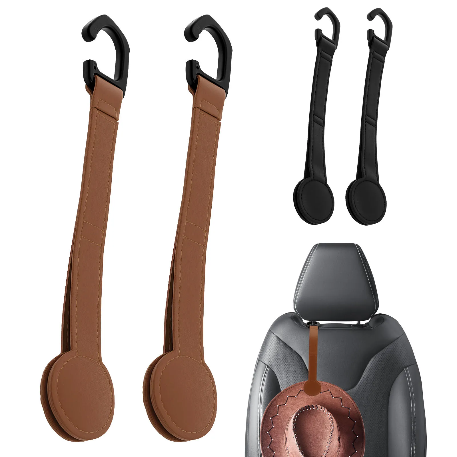 

2Pcs PU Leather Car Seat Back Hat Clip Magnetic Cowboy Hat Holder Versatile Seat Back Hat Clip for Vehicle Travel Accessories