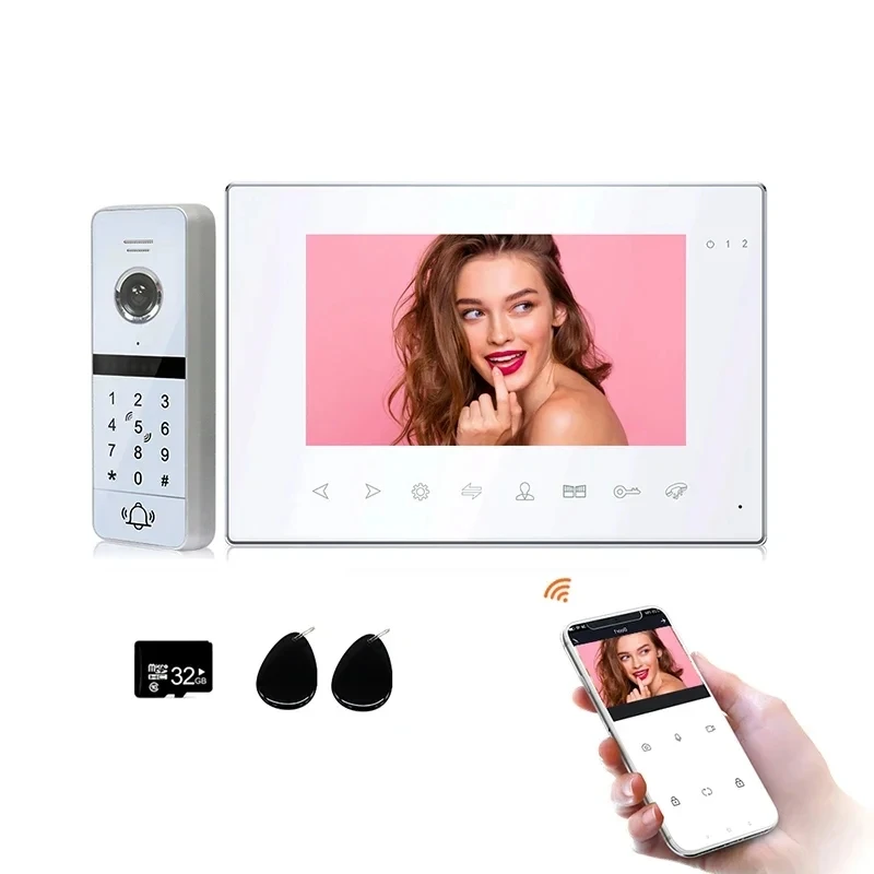 1080P System  7 Inch Tuya Video intercom Wireless WiFi password Door Home Video Doorbell With RFID Unlock Motion Detection