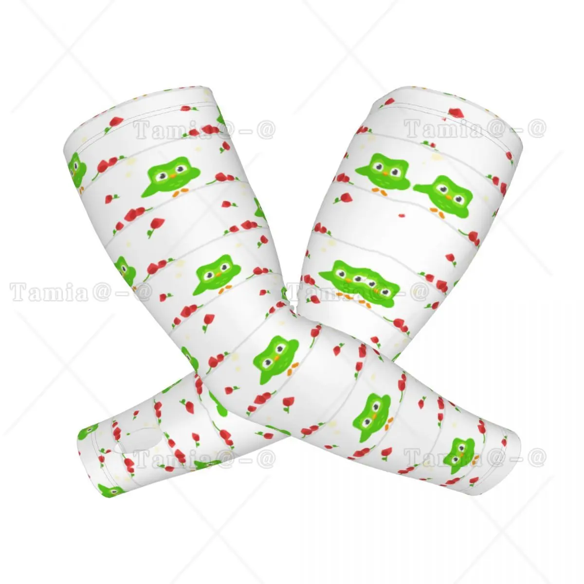 Custom Duolingos Owl Duo Arm Sleeves Warmer Men Women UV Sun Protection Tattoo Cover Up Sports Compression Cycling