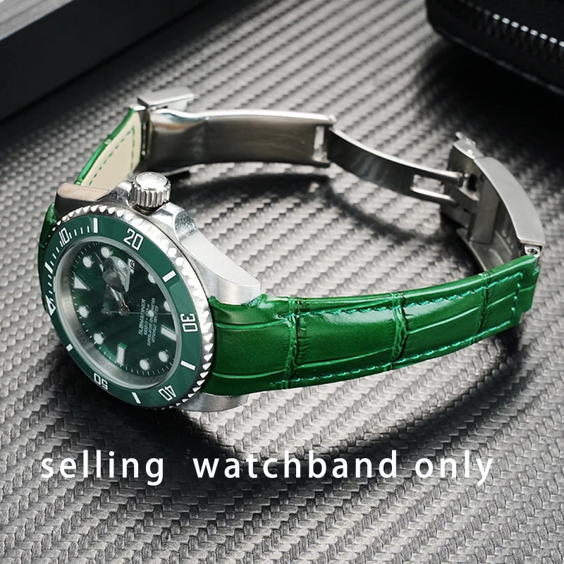 حزام ساعة من الجلد على شكل فم قوس لساعة رولكس الغواصة أسود أخضر شبح الماء GMT كونغبا دايتونا 20 مللي متر سوار معصم للرجال