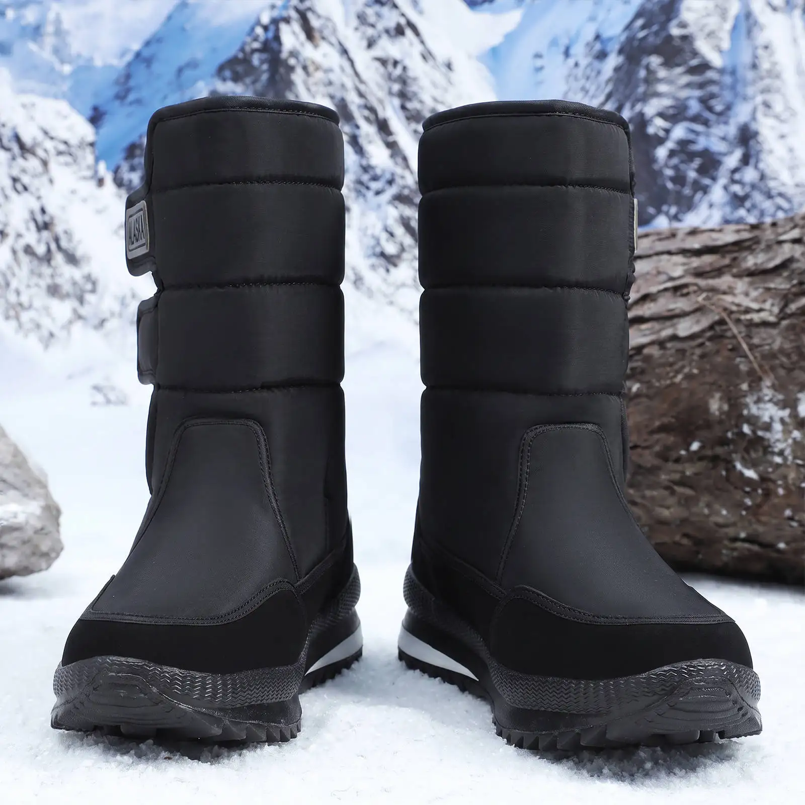 Damen-Winterstiefel, dick gefüttert mit Fleece, wasserdicht, mit Klettverschluss, mittelhohe Stiefel, rutschfest, warmes Outdoor-Schuhwerk für kaltes Wetter. – Detail 5