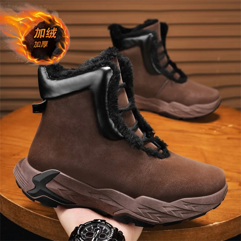 

Winter Men's Boots Waterproof Winter Motorcycle Boots New Warm Men Plush Snow Boots High Top Outdoor Anti-Slip Men Hiking Boots