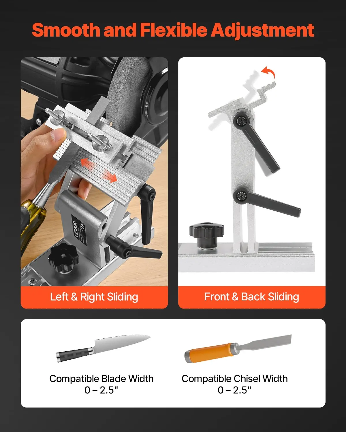 

Bench Grinder Tool Rest, Adjustable Replacement Tool Rest Sharpening Jig For 6" Or 8" Bench Grinder - With Flat Miter Slide For 0 - 2.5 Inch Wide Blades And Chisels