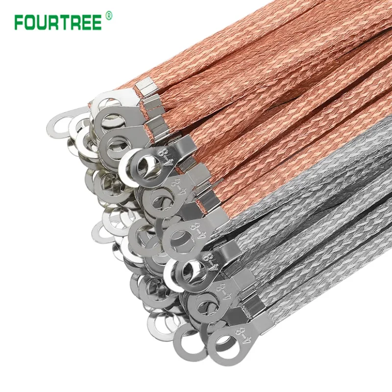 100PCS Copper Braid Jumper Cable Bridge Ground Wire Tin-pated Copper Wire Soft Connection Customized Box Ground Cable Hole 8mm