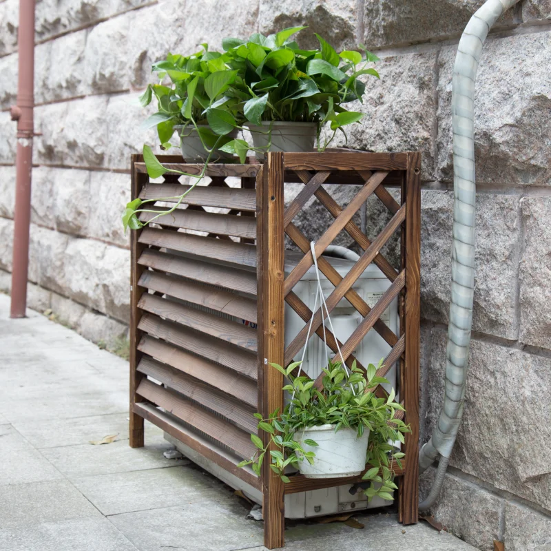 Caja de flores de madera anticorrosiva para exteriores, soporte de flores de partición, maceta de balcón, aire acondicionado, máquina externa, cubierta de valla gr