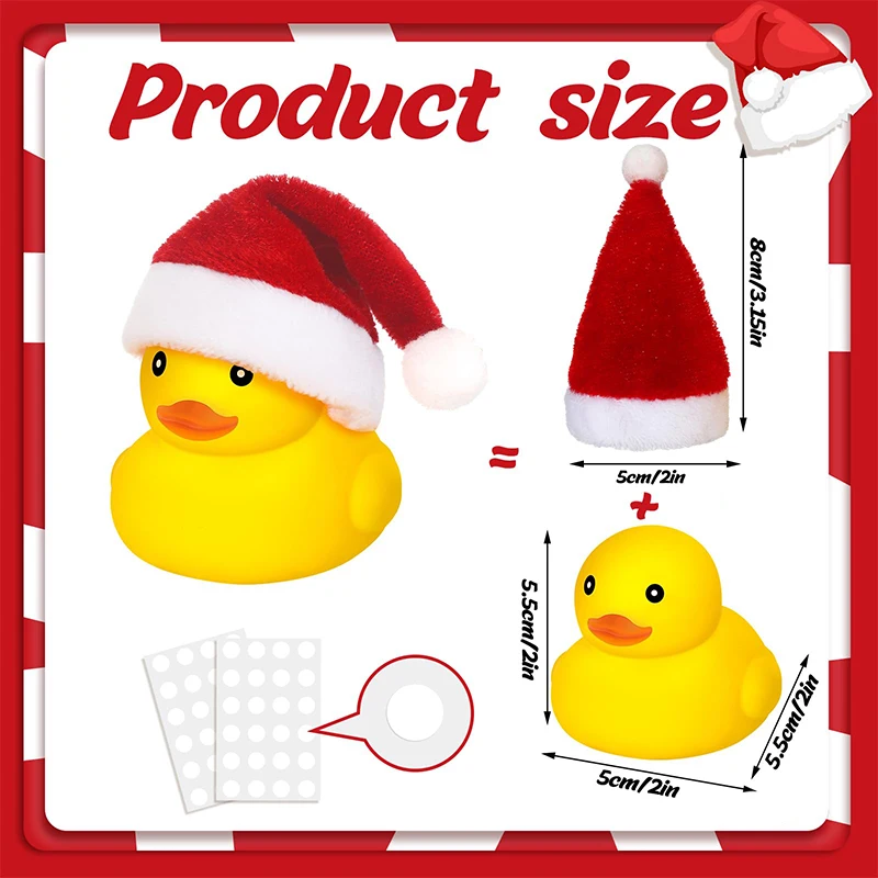 Christmas Rubber Ducks with Christmas Hats - Small, Yellow, Floating, Squeaky Bathtub Toys for Girls Boys Shower