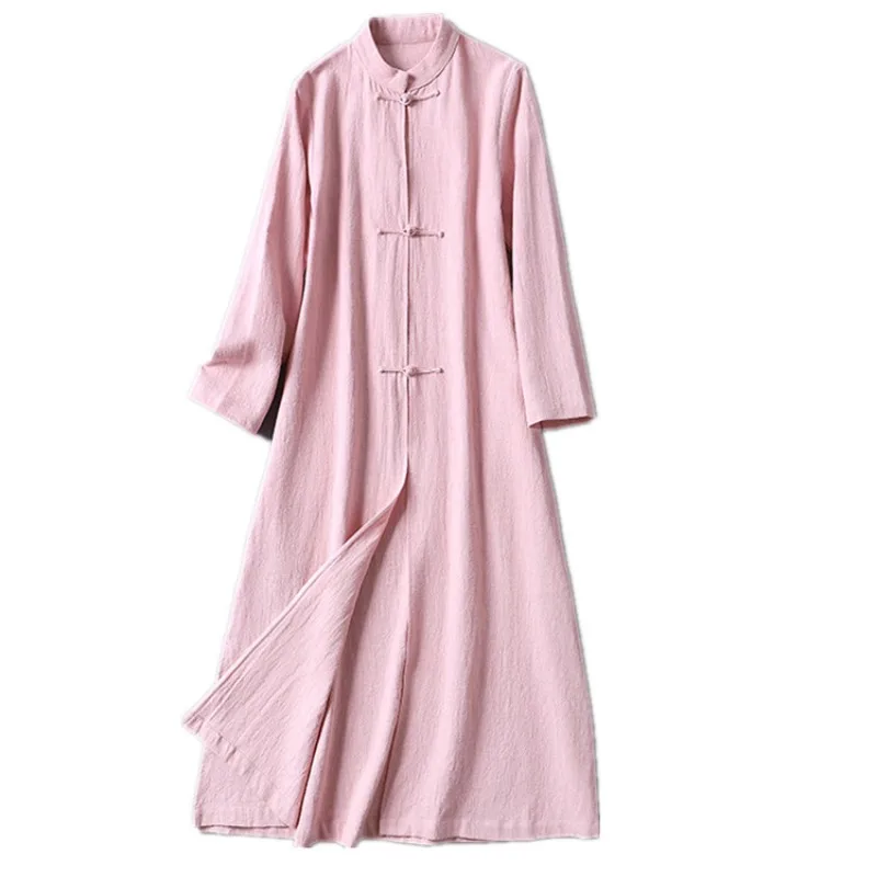 

Retro buckle cotton and linen dress ethnic Chinese style literary women's clothing improved cheongsam dress zen tea clothes