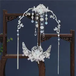 Womens Silver Plated Flowers With Metal Tassel Hairpin Chinese Hanfu Headwear