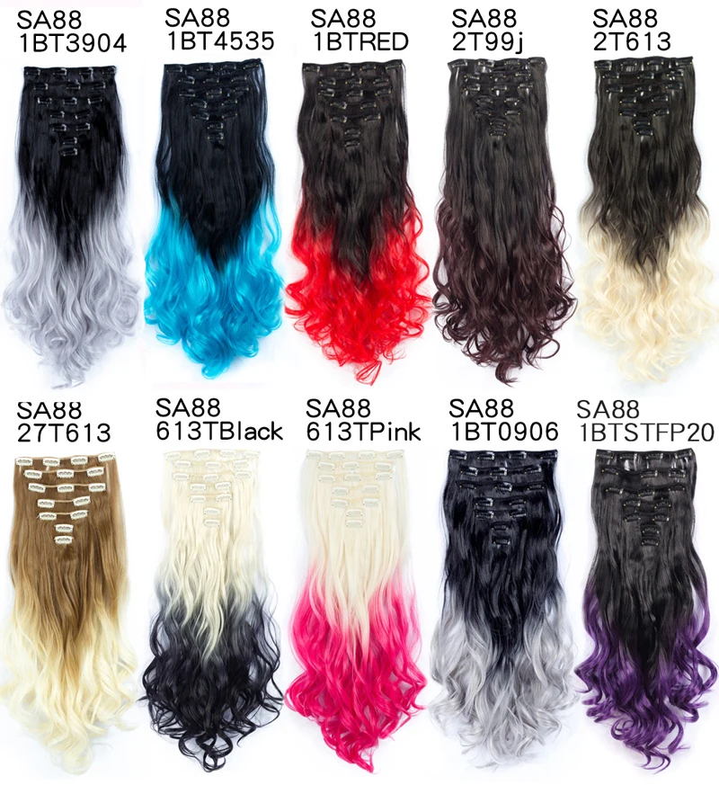 7 Piece/Set Synthetic Long Wavy Clip In Hair Extensions Ombre Color Heat Resistant Hair Pieces For Women Halloween Christmas