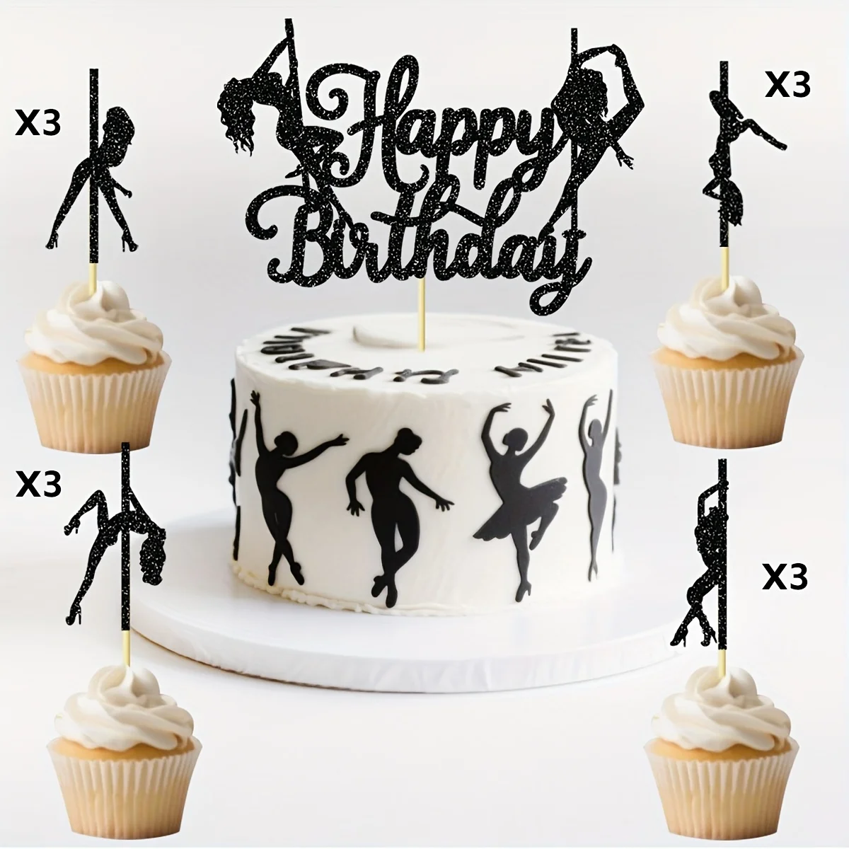 13pcs Sports Themed Pole Dancer Cake Flag Bunting, Multi Functional Cupcake Choice for Birthdays, Anniversaries,Bachelor Parties