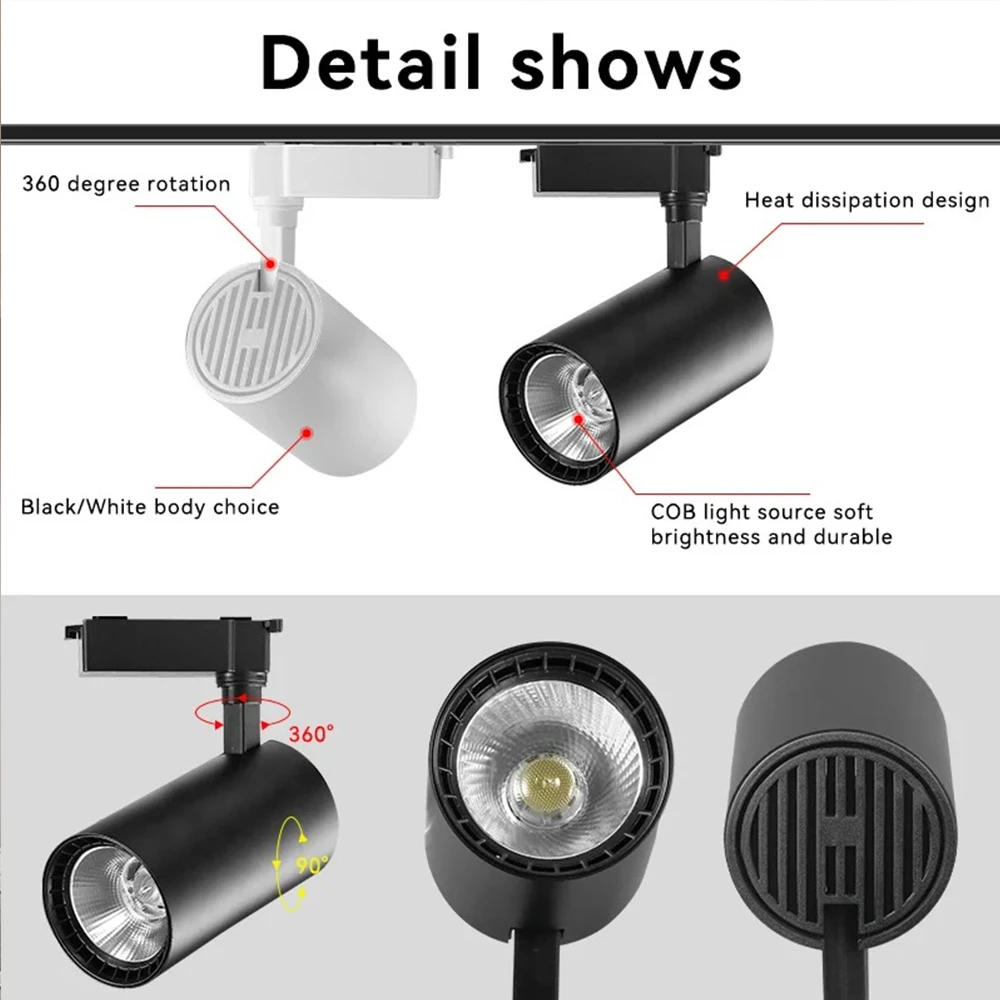 Track Light COB Spot Led 220V Rail Lighting LED Clothing Store Rail Spot Lights Set Fixture Ceiling Lamp for Kitchen Living Room