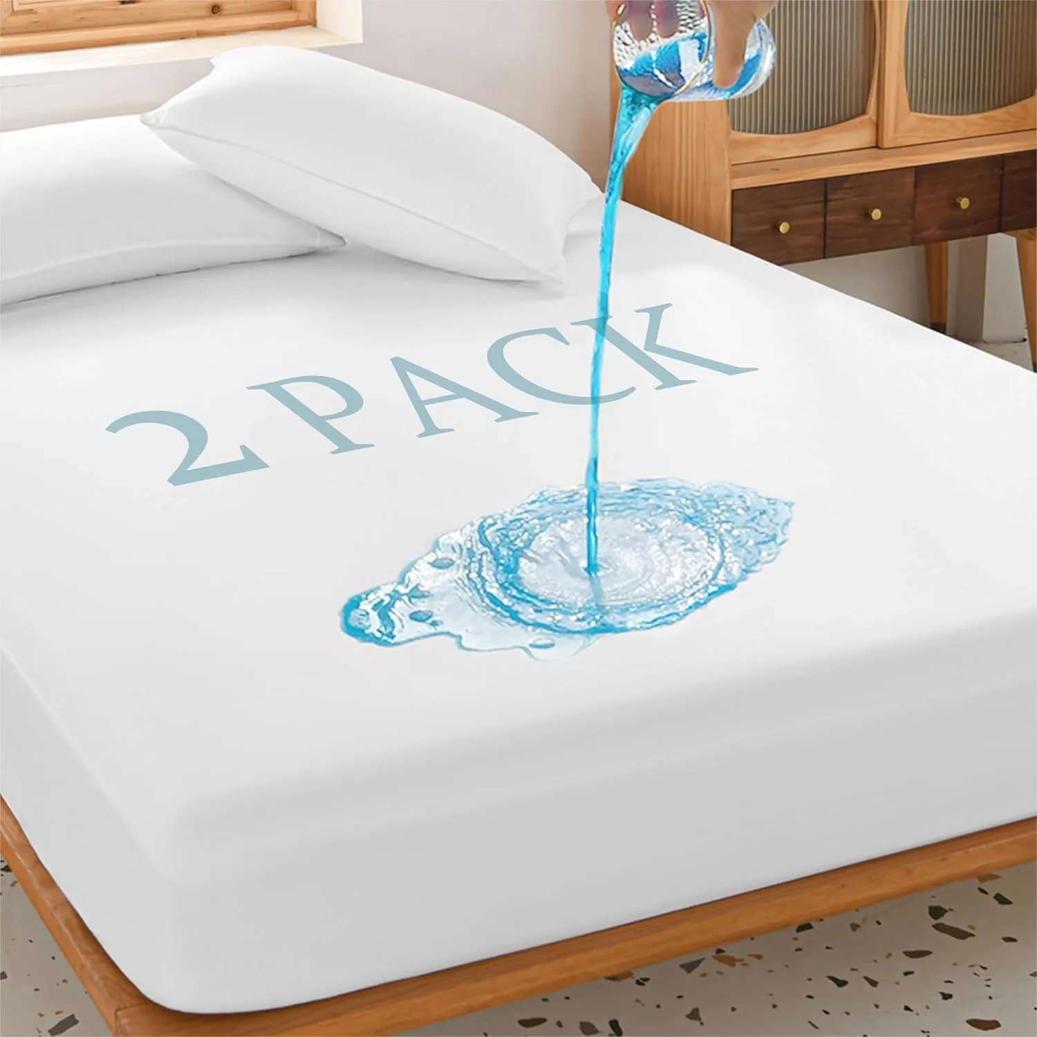 

2 Pack Waterproof Mattress Protector Deep Pocket Mattress Cover, Soft Breathable Noiseless Bed Cover Stretch to 19"