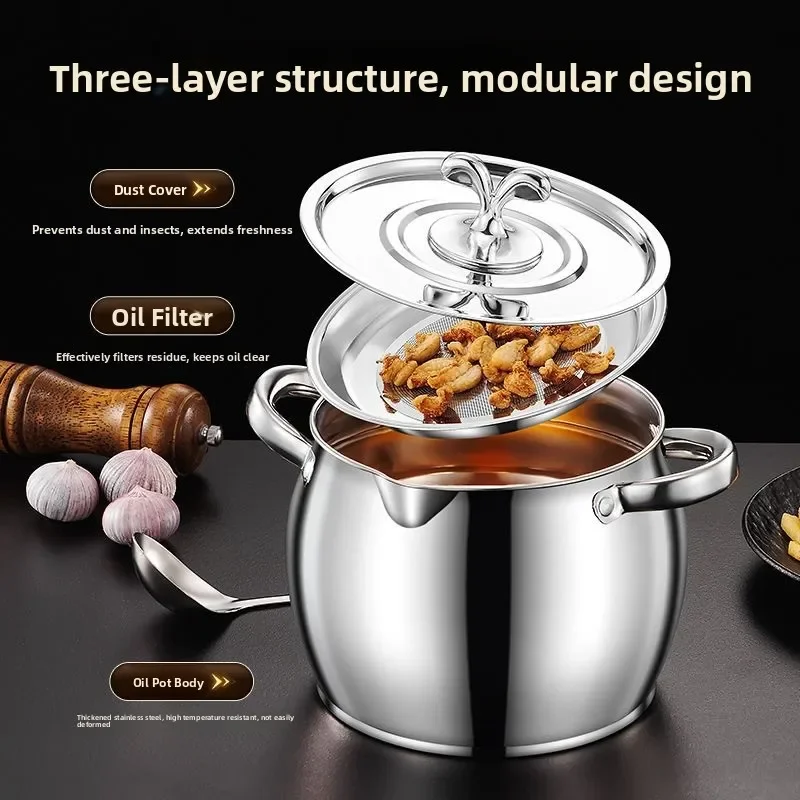 Home Kitchen Oil Basin Large Capaci Stainl Steel 2025 Pig Oil Tank with Lid And Filter Kitchen Bottle