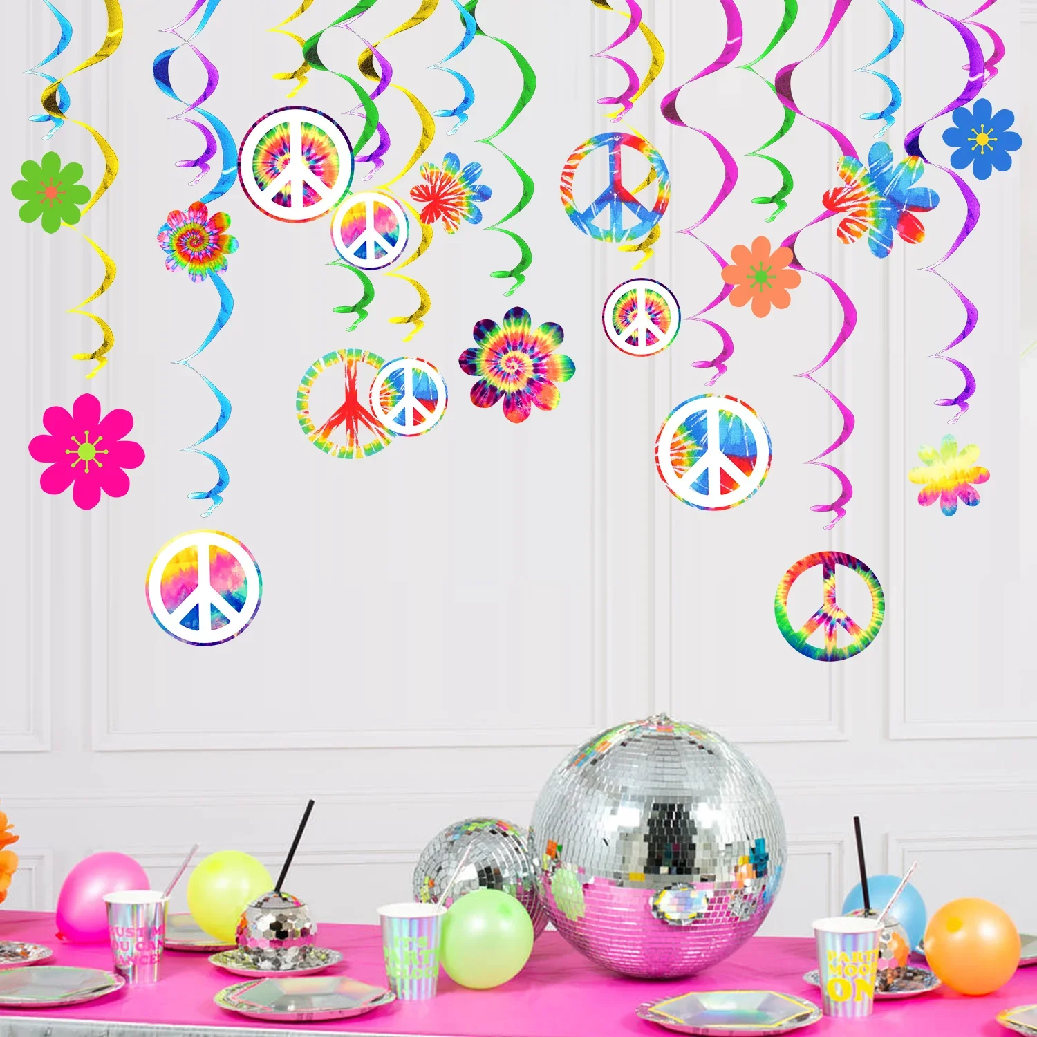 18Pcs/Set Colorful Bohemia Groovy Spiral Banner Hippie Boho Theme Swirl Hanging Garland for Birthday Baby Shower Party Decor