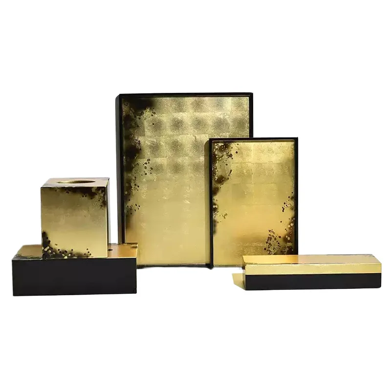 

Creative new Chinese craftsmanship black and gold lacquer rectangular tray tissue box coffee table tabletop storage ornament
