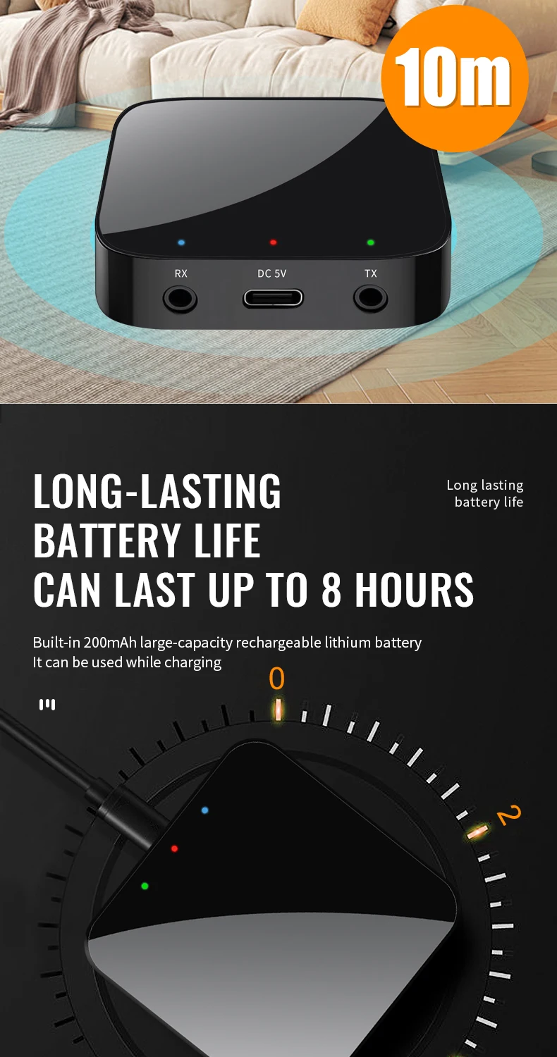 KEBIDUMEI Bluetooth 6.0 Empfänger und Sender 3,5 mm AUX Wireless Audio Adapter Bluetooth Sender für Auto PC TV Kopfhörer – Detail 10