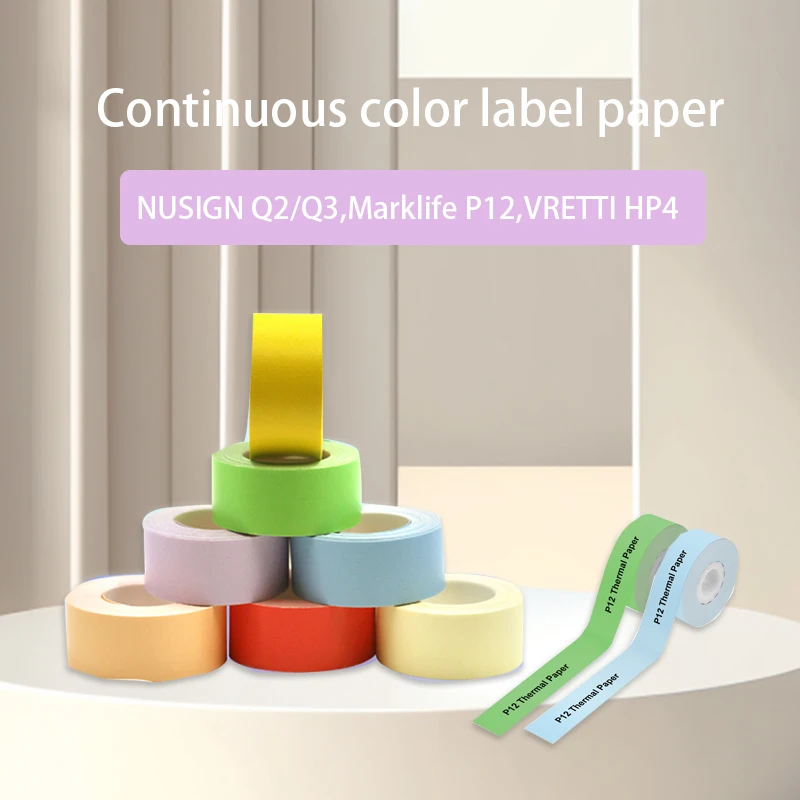 Continuous Colorful Transprant Label Paper(15mm X 4m), Compatible for D30S D35 Q30 Label Maker, Thermal Printing Inkless