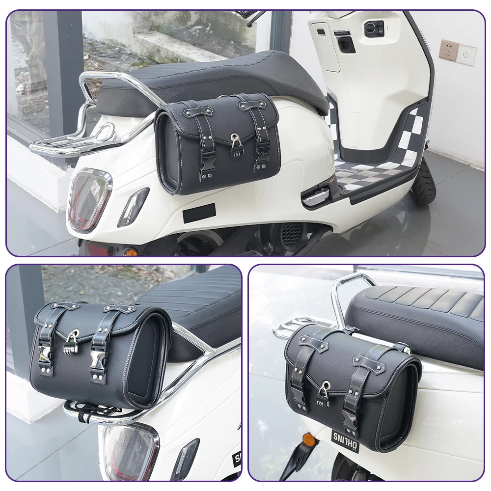 Universal Motorcycle Saddle Bag with Password Lock, Thickened Pu Leather Luggage Bag, Side Tool Bag for Honda, Bmw, Suzuki
