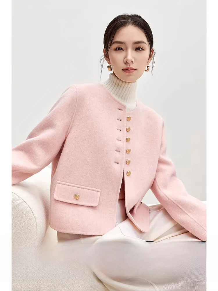 

Однотонное шерстяное пальто женское зимнее новое круглое Ne Golden Button ort Straight Long Sve Coat Korean Sle Thiened