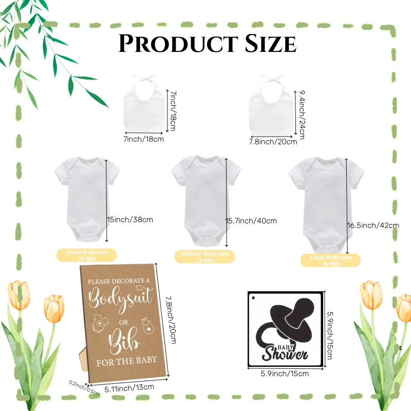 Baby Shower Games Bibs Bodysuits White Bibs Onesies Stencils for 6-20 Guests DIY Baby Gifts for Baby Shower Gender Reveal Party