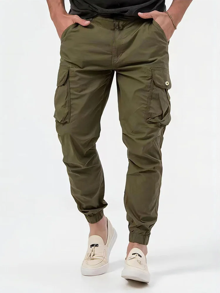 

2023 New Men Casual Zipper Cargo Pants Solid Multi Pocket Male Loose Long Pants Streetwear Outdoor Trousers Sports Jogging Pants