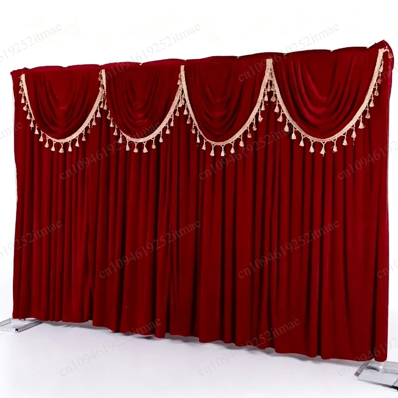 Luxury Blue Velvet Swag Curtain Party Event Stage Background Drape