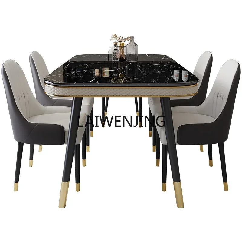 

LYN light luxury marble dining table and chair combination household rectangular rock slab dining table