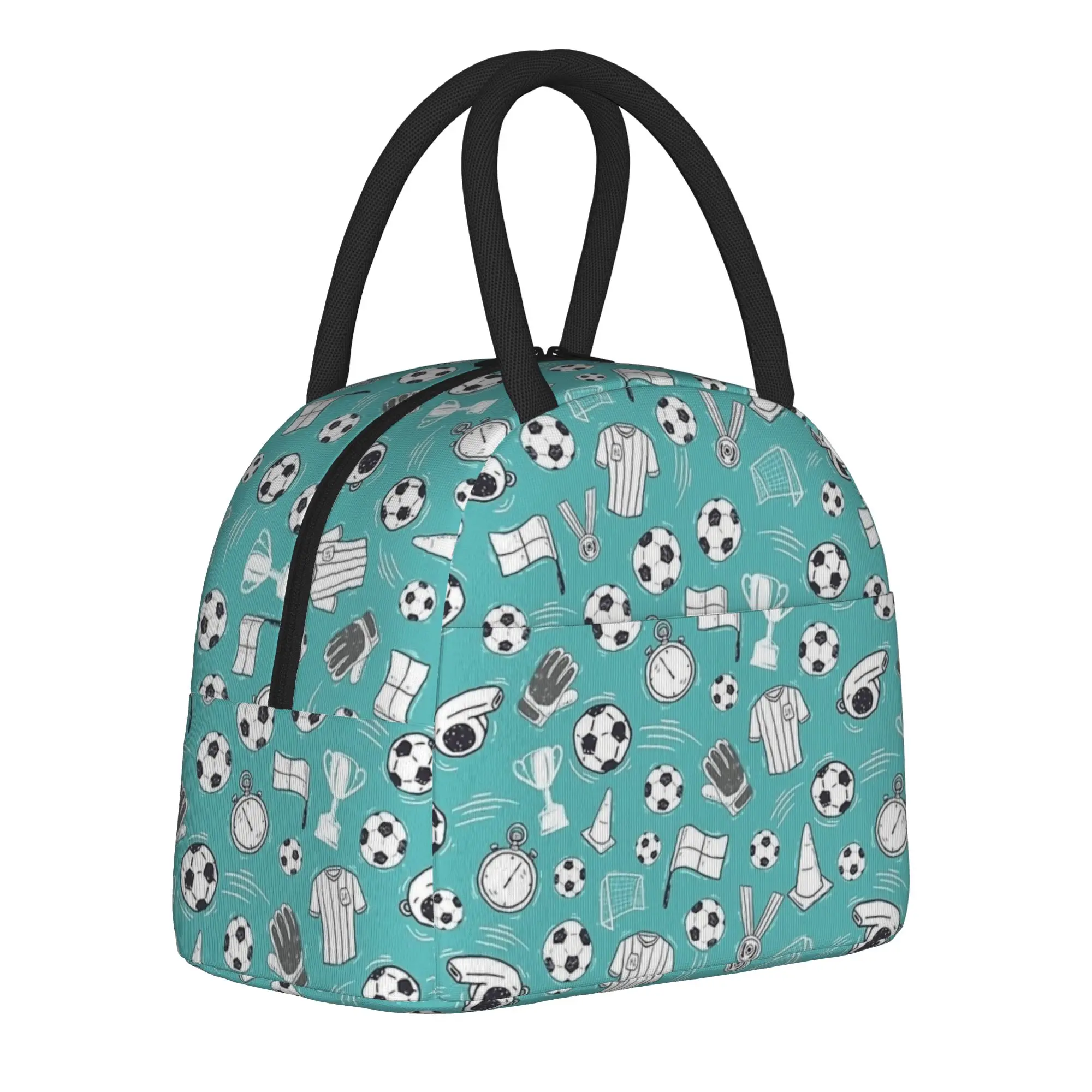 Soccer Football Pattern Insulated Lunch Bags Thermal Bag Reusable,Meal Container Sports Large Tote Lunch Box Bento Pouch