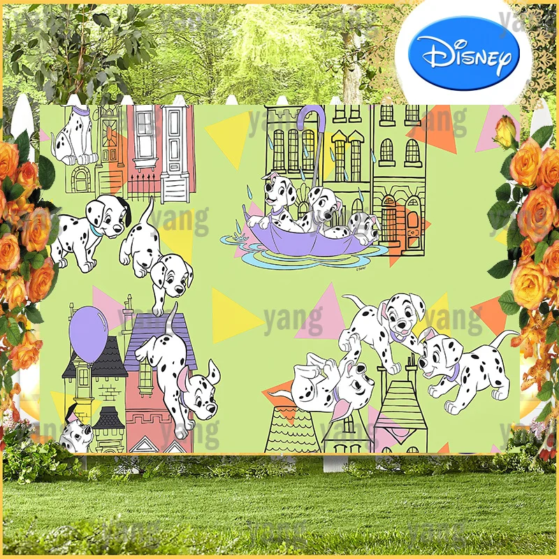 Cartoon Dalmatian Disney The Whimsy Dog Family Colorful Flags Baby Shower Background Birthday Party Backdrop Decortion Gift