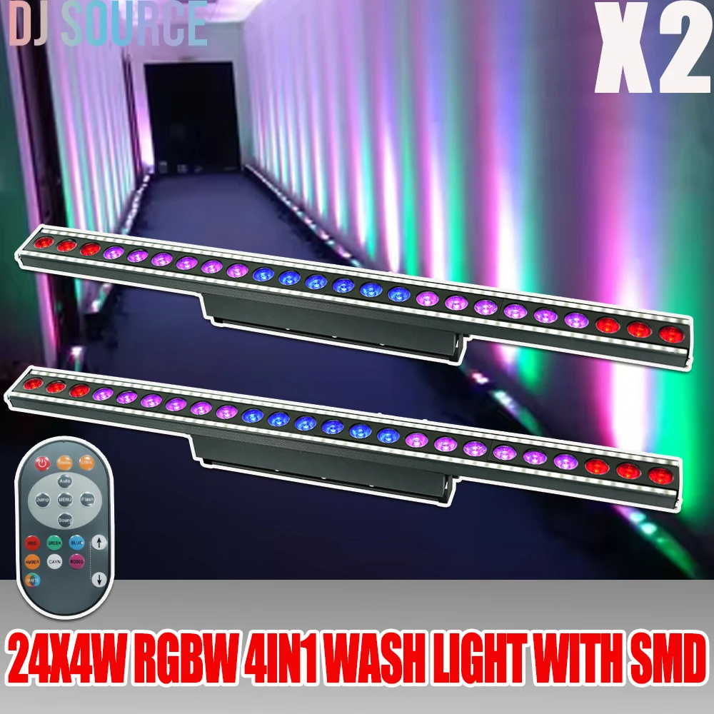 

2Pcs/Lot LED RGBW Wash Light 24X4W Wall Wash Stage Light With Ring Horse Racing Effect Bar Light Remote Control DMX512 DJ Party