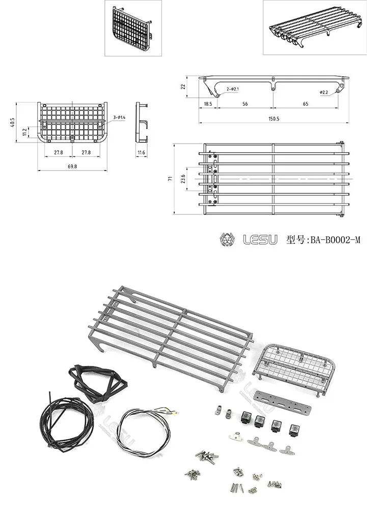 LESU Für 1/14 Modell AC360 Baggerkabine Metall-Antikollisionsnetz mit Spotlicht DIY LKW Zubehör Spielzeug – Detail 1