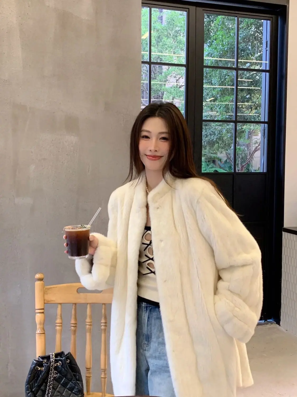 인조 모피 울 코트 여성용 아침용 편안한 턴다운 써멀 퍼리 블록 패션 여성 심플 페미니나 퓨어 태슬 바 하이엔드