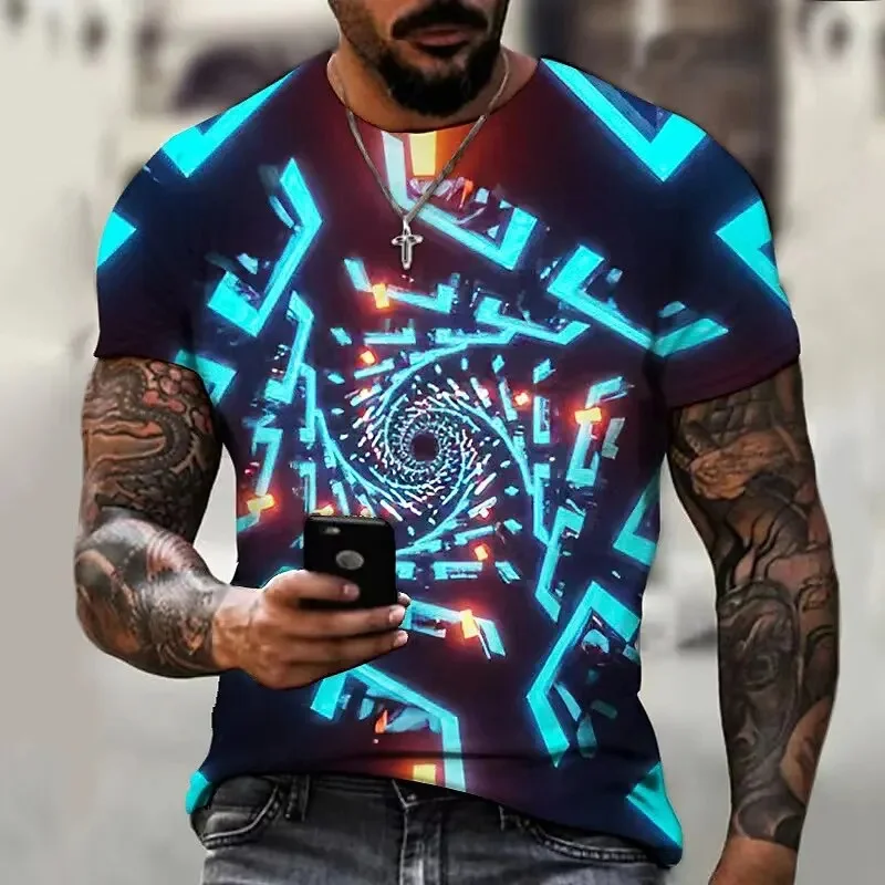 3D Printed Cool Abstract T-Shirt For Men Psychedelic Pattern Tees Summer Short Sleeve T-Shirts Oversized Round Neck Loose Tops