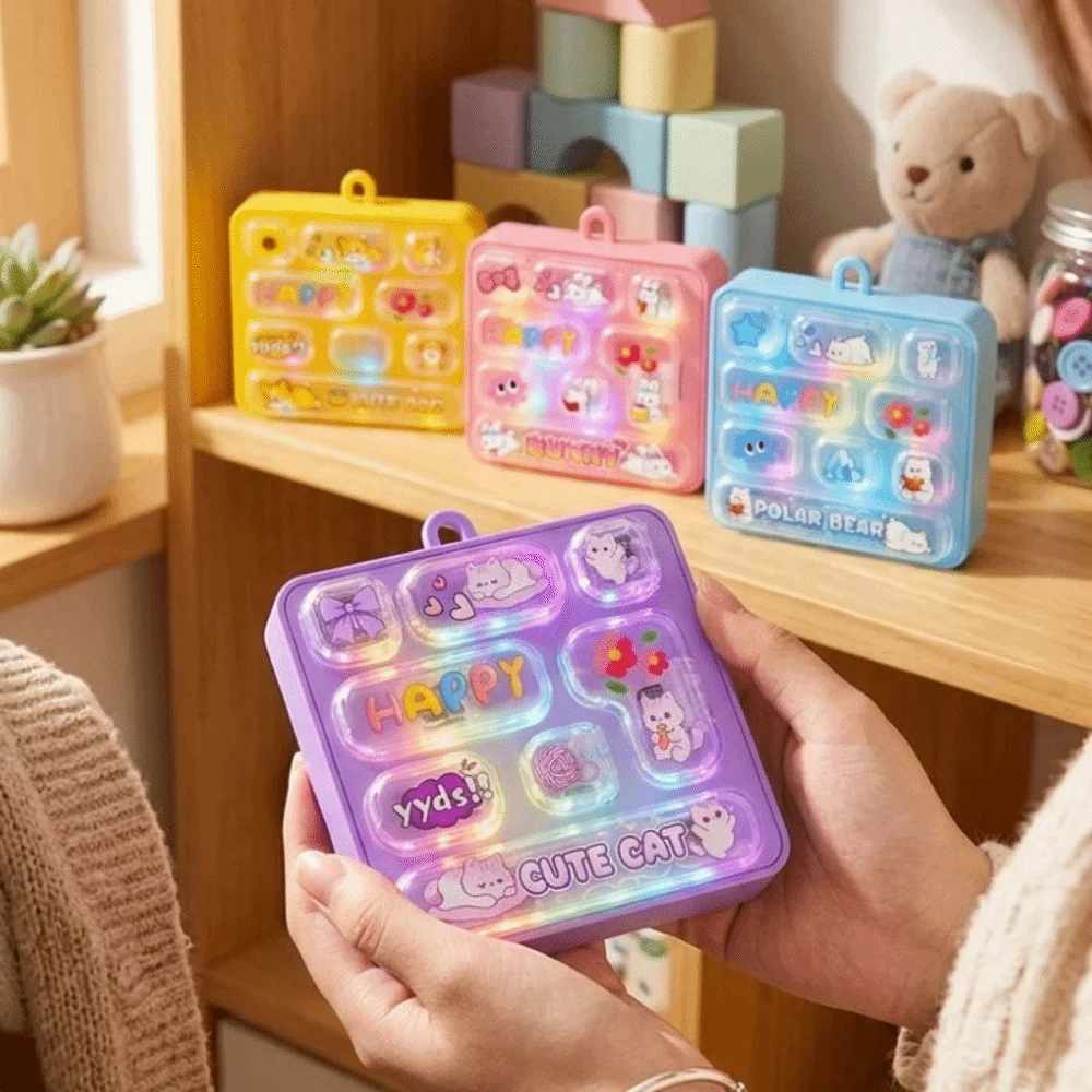 Light-Up 8 Key Glow Keyboard Keychain Animal Cartoon Fingertip Button Key Ring Kawaii Bunny Mechanical Fidget Keyboard