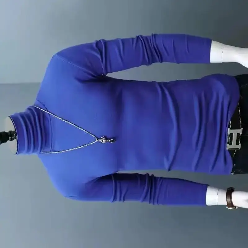 

Fashion 2025 Oversize Solid Men's Slim Fit T-Shirt with Turtleneck Autumn Long Sleeve Top Shirt Male Modal Base Male Blouse