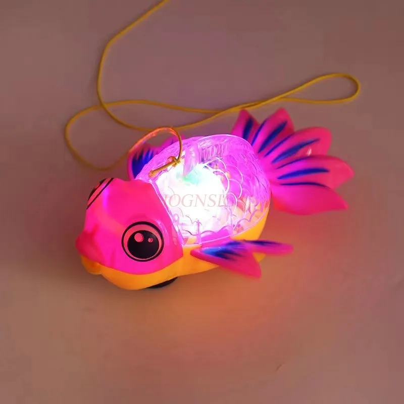 Rope pulling electric goldfish, music and lighting, universal walking, children's toy, rainbow fish