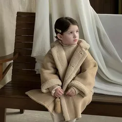 Children's Coats Girl's Coat Is A Thick Lamb's Wool Coat Camel and Fleece Overcoat Kids Jackets for Girls 2 To 6 Years