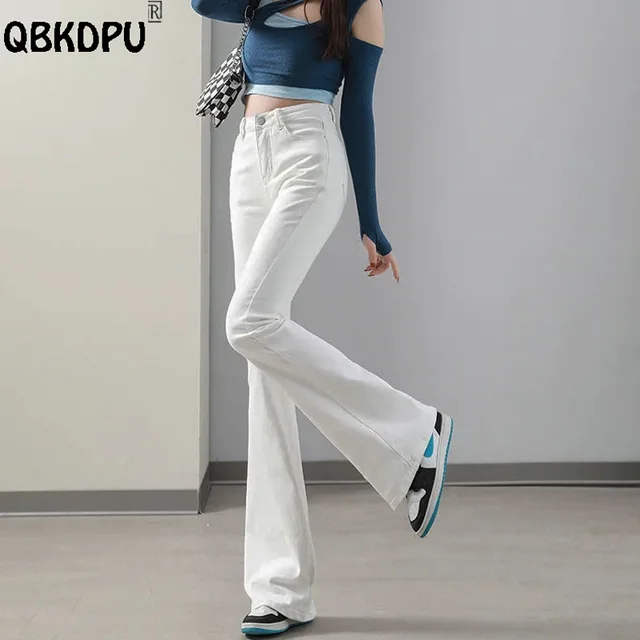 Pantalones vaqueros blancos acampanados mujer cheap