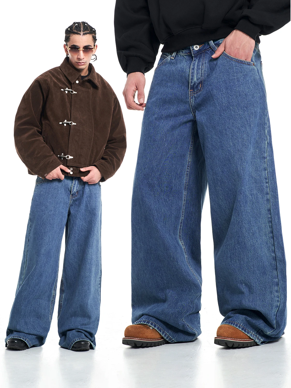 

Ретро-джинсы синего цвета прямого кроя, свободные брюки с широкими штанинами, с высокой талией, из смесового хлопка и полиэстера, повседневные брюки прямого кроя.