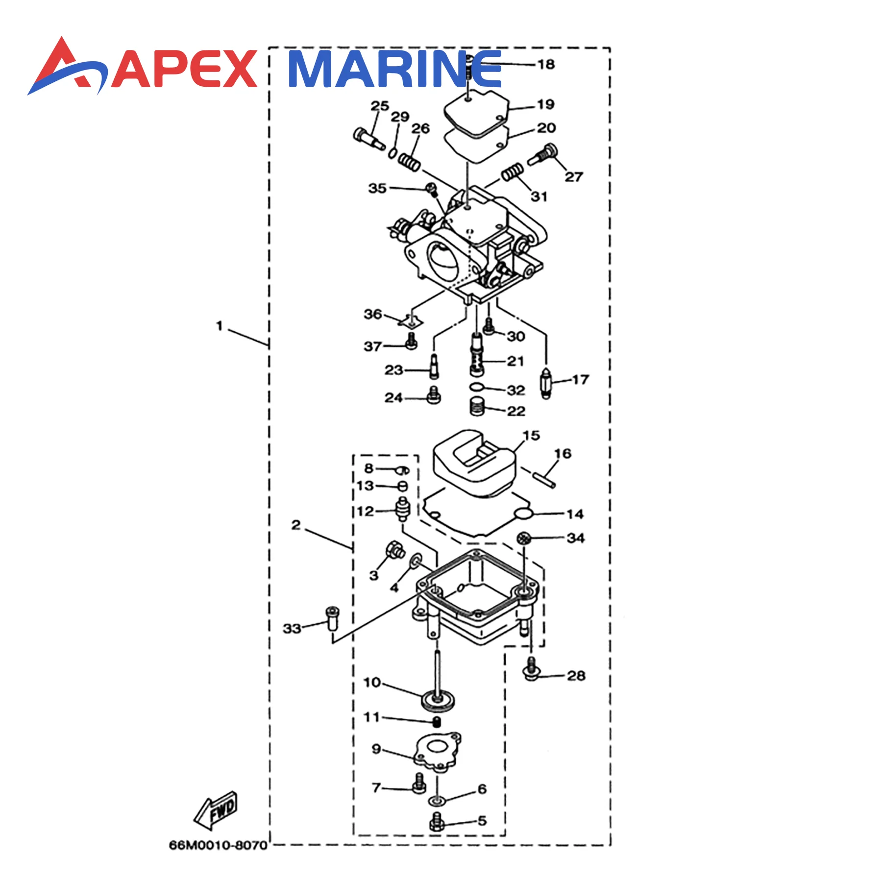 66M-14301-00 Carburetor Assy Kit with Gaskets for Yamaha 15HP F15 Marine Outboard Engine 4-Stroke 6D4-14301-00 65W-14901-12-00