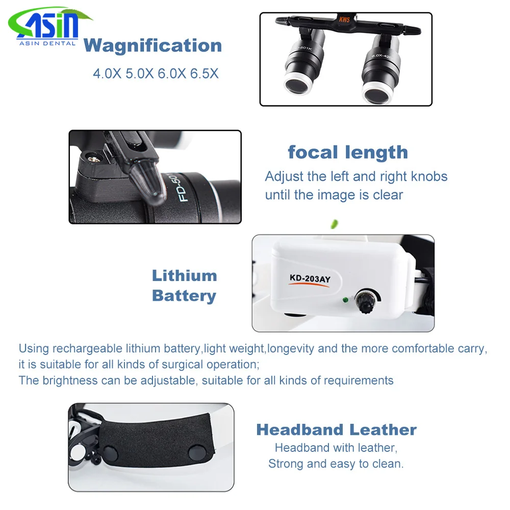 Dental Original KWS 4X 5X 6X LED Surgical Binocular Magnifier Loupes Magnifier 420mm Medical Surgica Dental Headlamp