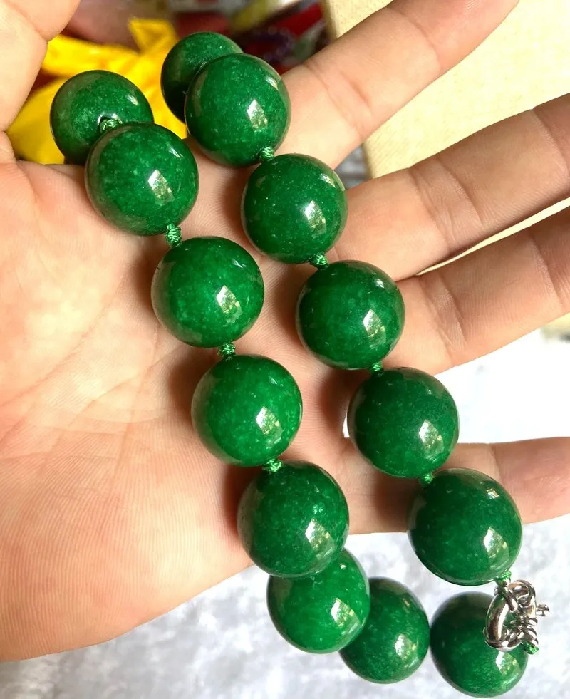 

Rare Huge 20mm Natural Green Jade Jadeite Round Beads Gemstone Necklace 16-25'' AAA