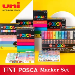 Uni-Posca Marcadores Pen, Adequado para Sketchbook, Papelaria em quadrinhos, Cartaz publicitário, Graffiti, Conjunto completo, PC-1M, PC-3M, PC-5M, POP