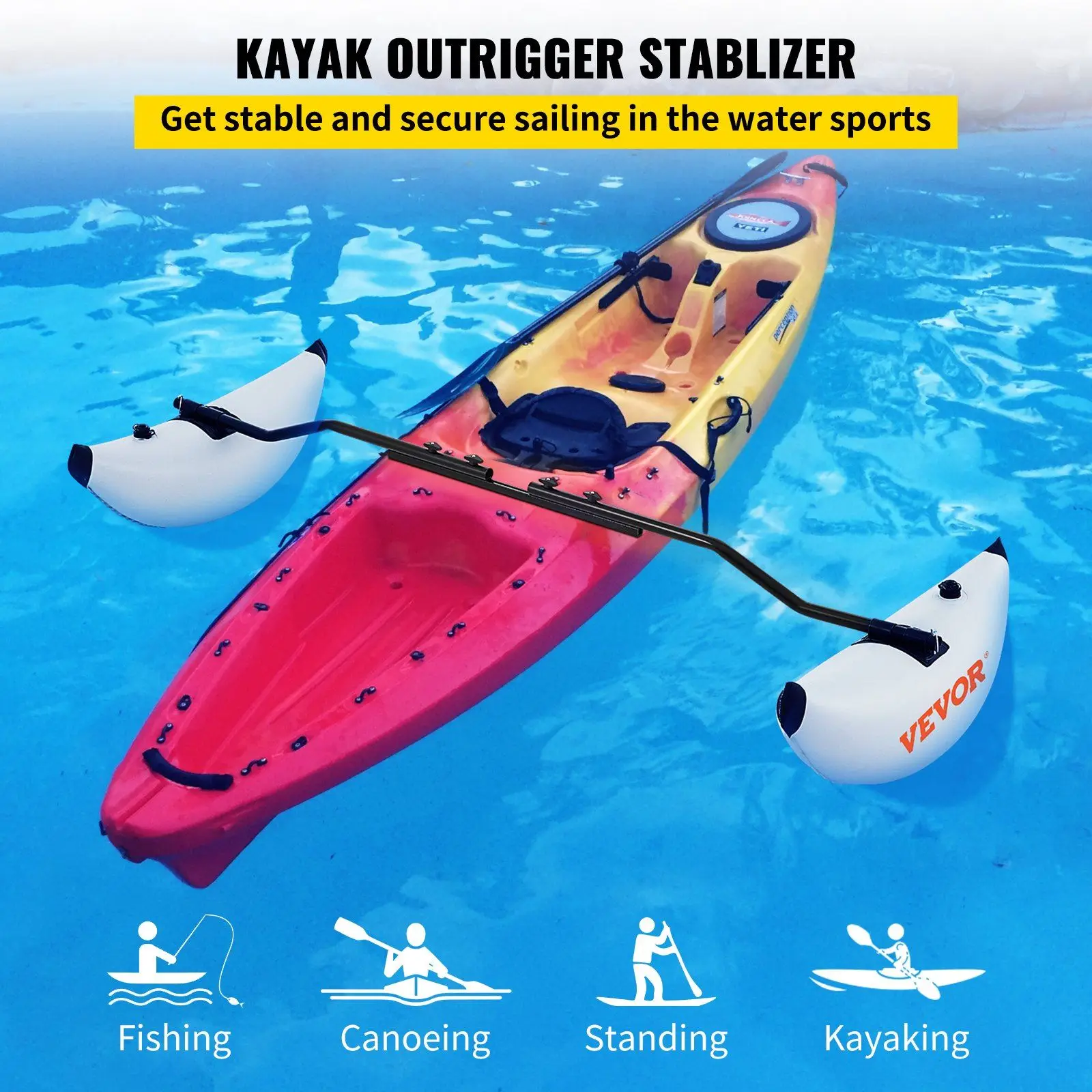 Standing Float Stabilizer System Kit for Kayaks, Kayak Outrigger Stabilizers, Canoes, Fishing Boats